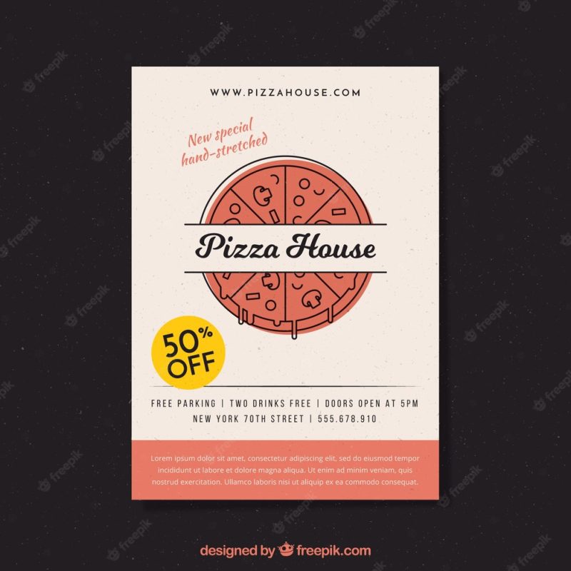 Pizza delivery booklet in linear style Free Vector