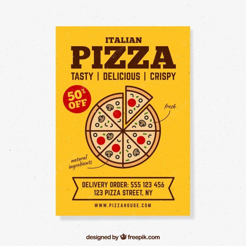 Pizza yellow discount brochure Free Vector