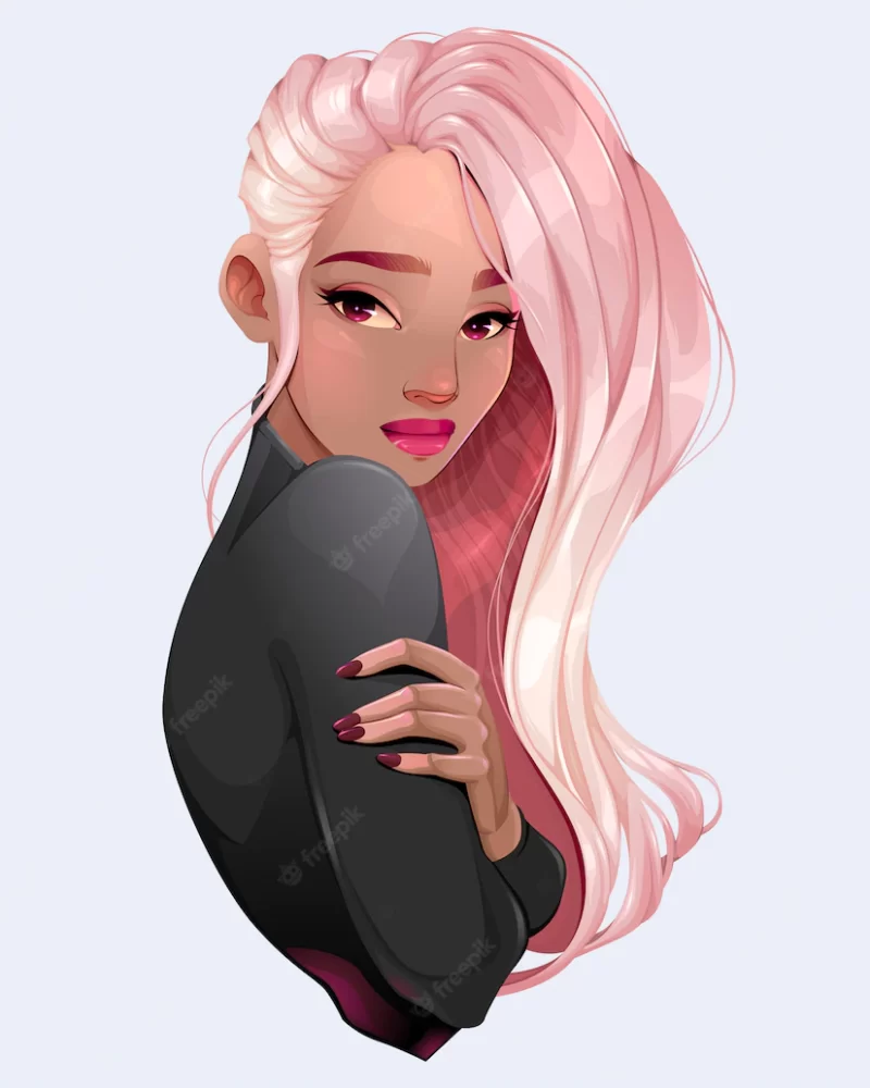 Portrait of a beautiful woman with pink hair Free Vector