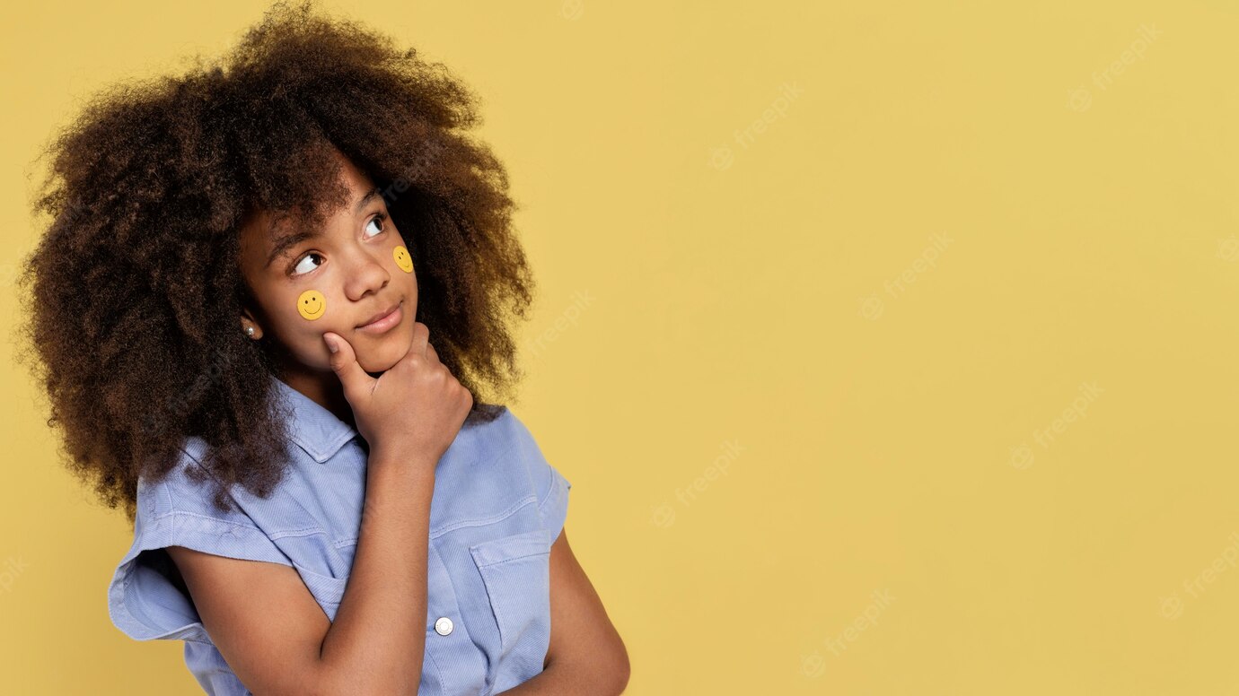 Portrait Young Adorable Girl Posing With Emoji Stickers Her Face 23 2148972166