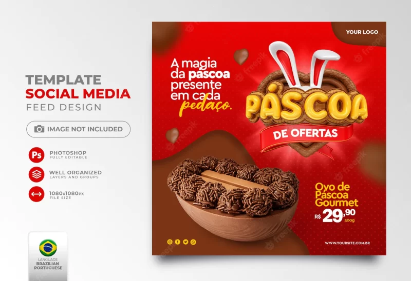 Post social media Easter deals in brazil in 3d render realistic discounts and promotions Free PSD