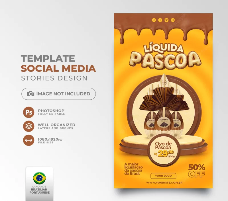 Post social media Easter sale 3d render template design promotions and offers in Portuguese Free PSD