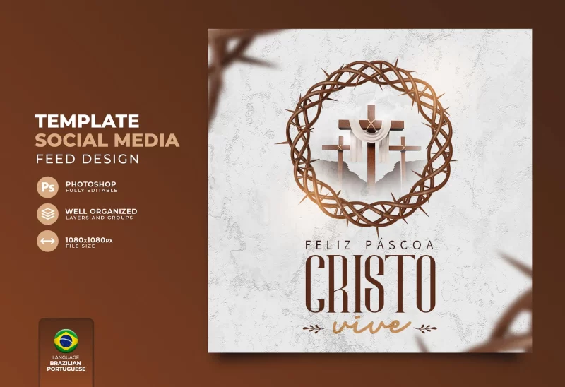 Social media flyer happy Easter for Christianity 3d render Free PSD