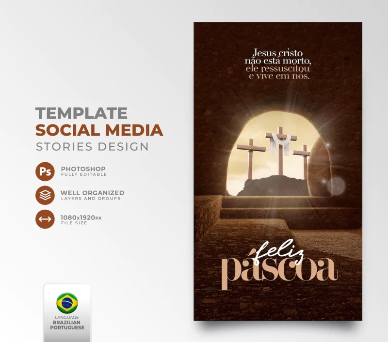 Post social media happy Easter for Christianity in Portuguese 3d render Free PSD