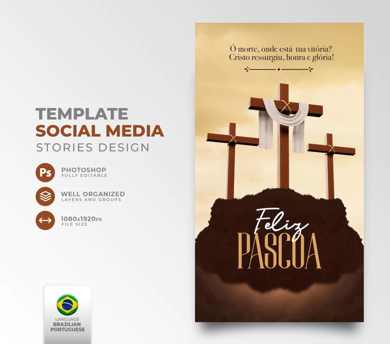 Social media happy Easter for Christianity in Portuguese 3d render Free PSD