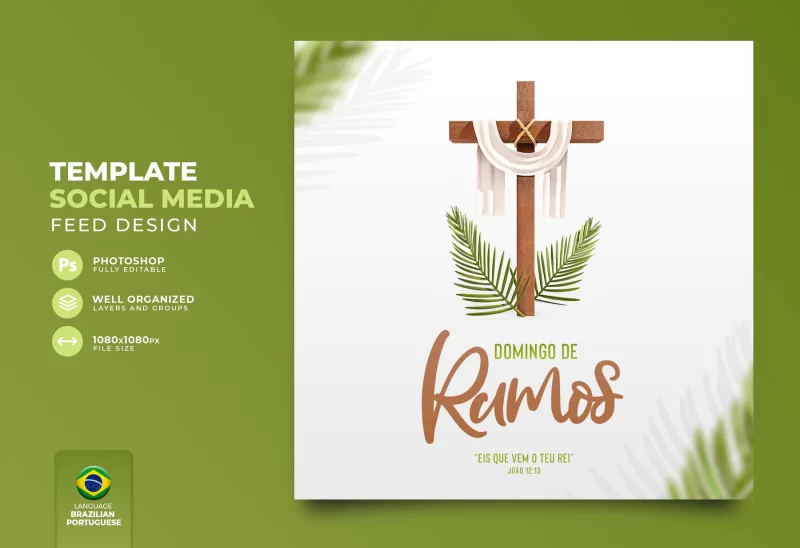 Post social media palm Sunday for Christianity in Portuguese 3d render Free PSD