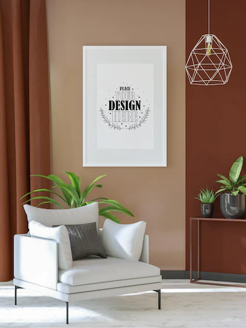 Poster frame in living room psd mockup Free Psd