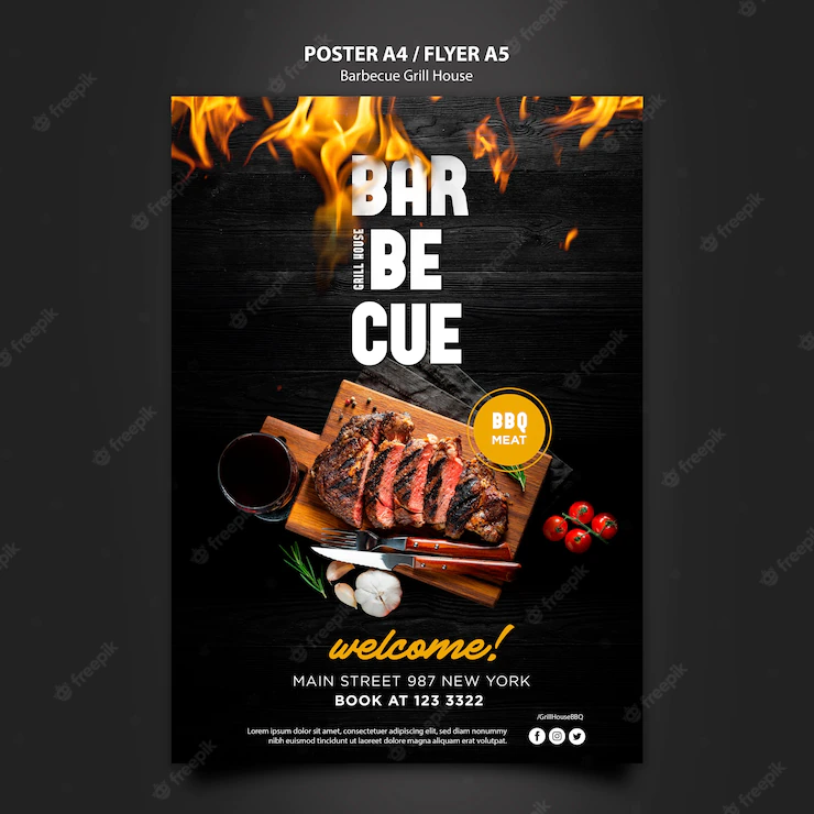 Poster template with barbeque Free Psd