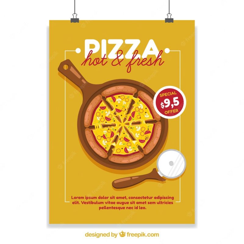 Poster with pizza discounts Free Vector