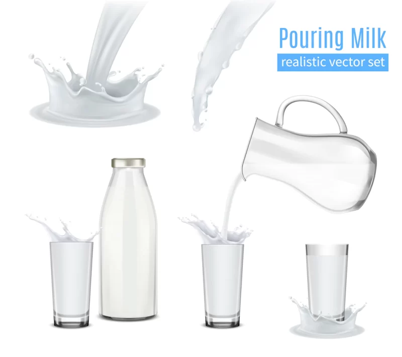 Pouring milk realistic composition Free Vector