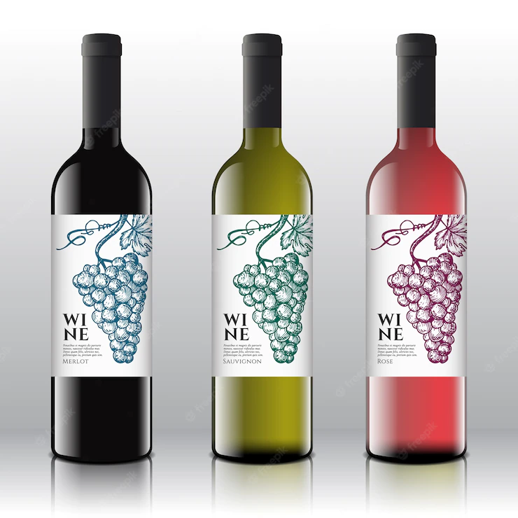 Premium Quality Red White Pink Wine Labels Set Realistic Bottles 167715 856