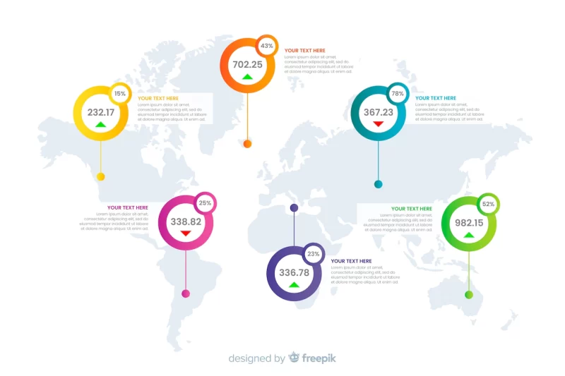 Professional infograhic with world map Free Vector