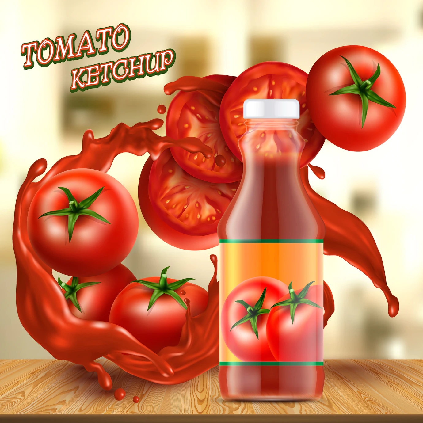 Promotion Banner With Realistic Glass Bottle Ketchup With Splashes Red Sauce 1441 1780