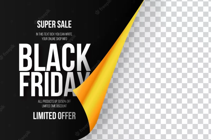 Modern black friday sale with realistic yellow paper Free Vector