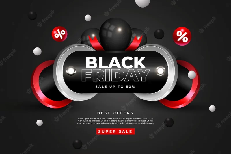 Realistic 3d black friday background Free Vector