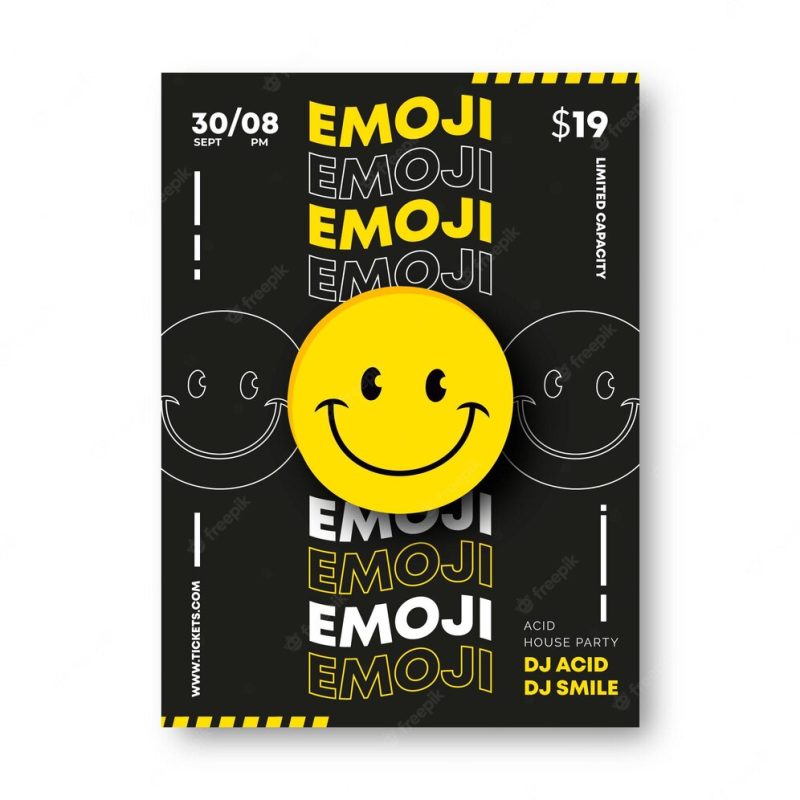 Realistic acid emoji poster template Free Vector