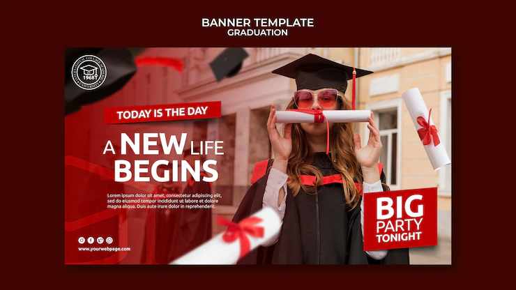 Realistic banner graduation template Free Psd