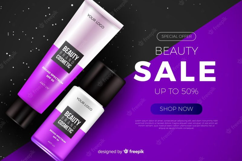 Realistic beauty sale ad template Free Vector