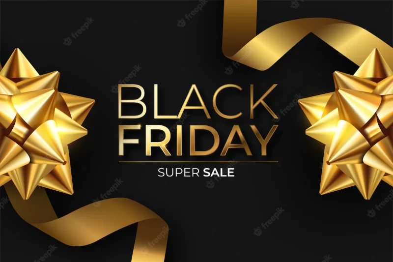 Realistic black friday banner in black and golden Free Vector