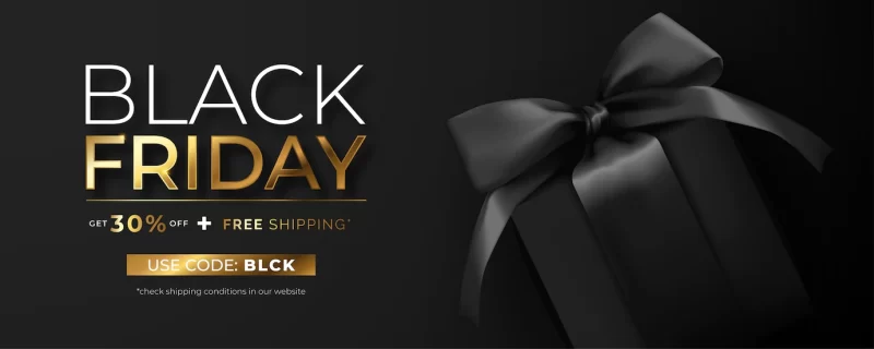 Realistic black Friday banner with black present Free Vector