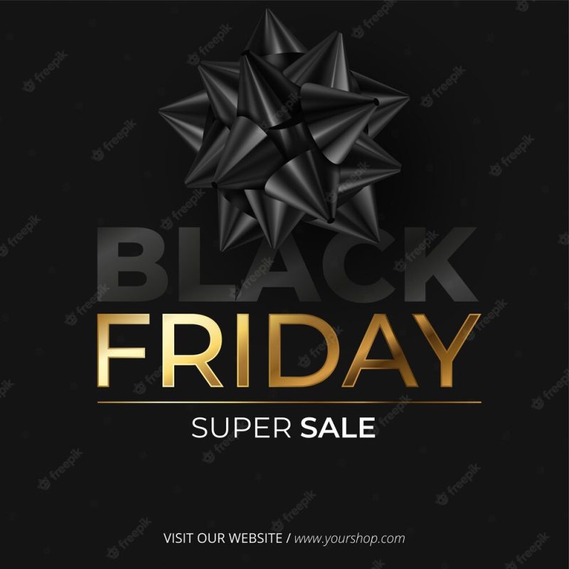 Realistic black Friday banner with bow Free Vector