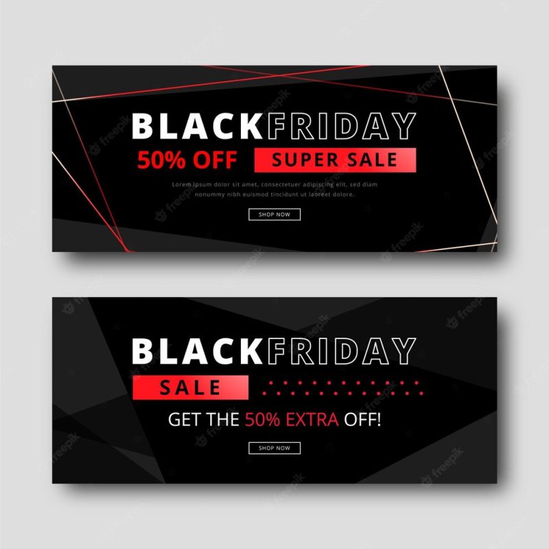 Realistic black Friday horizontal banners set Free Vector