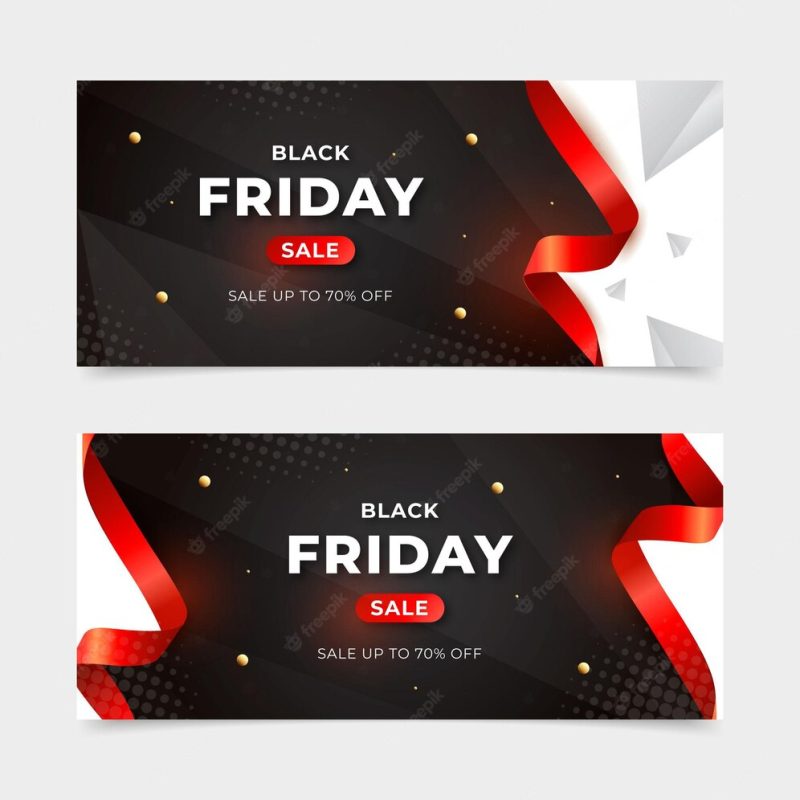 Realistic black Friday horizontal banners set Free Vector