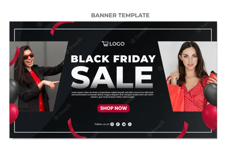 Realistic black friday horizontal sale banner Free Vector