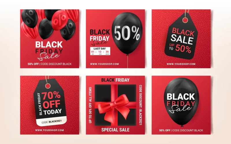 Realistic black Friday instagram posts collection Free Vector