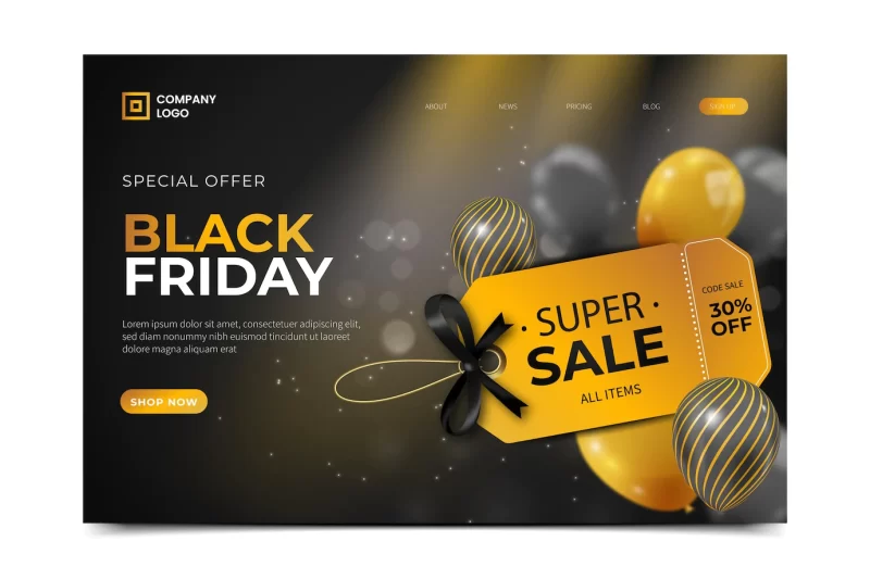 Realistic black Friday landing page template Free Vector