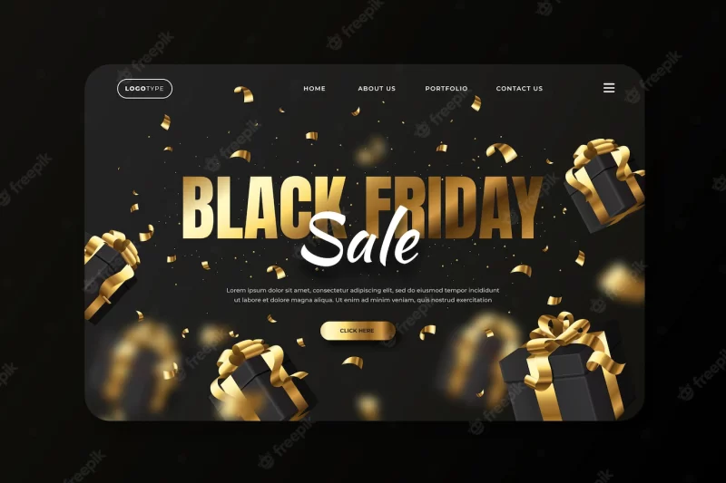 Realistic black friday landing page template Free Vector