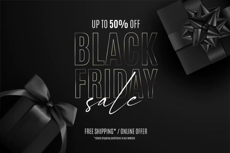 Realistic black Friday sale banner with presents Free Vector