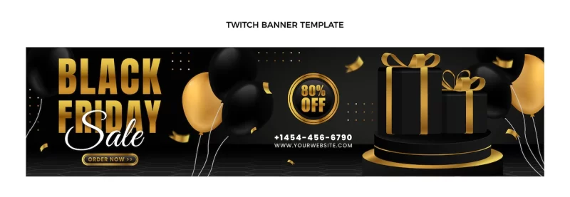 Realistic black Friday twitch banner Free Vector