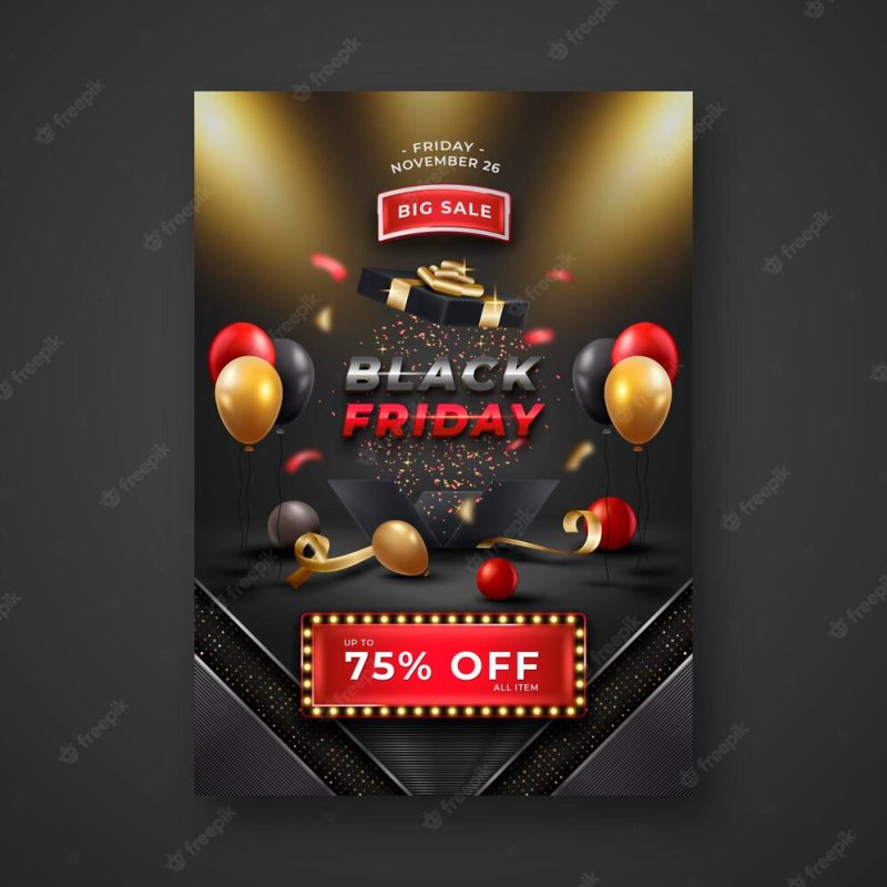 Realistic black friday vertical poster template Free Vector