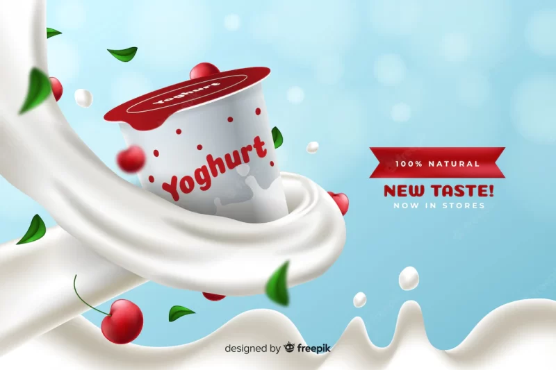 Realistic cherry yogurt advertisement Free Vector