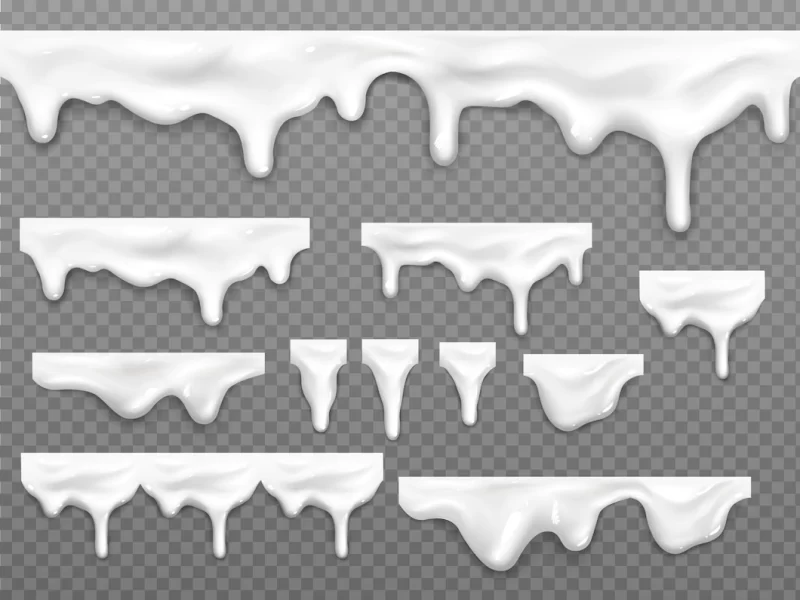 Realistic dripping milk drops, melted white liquid Free Vector