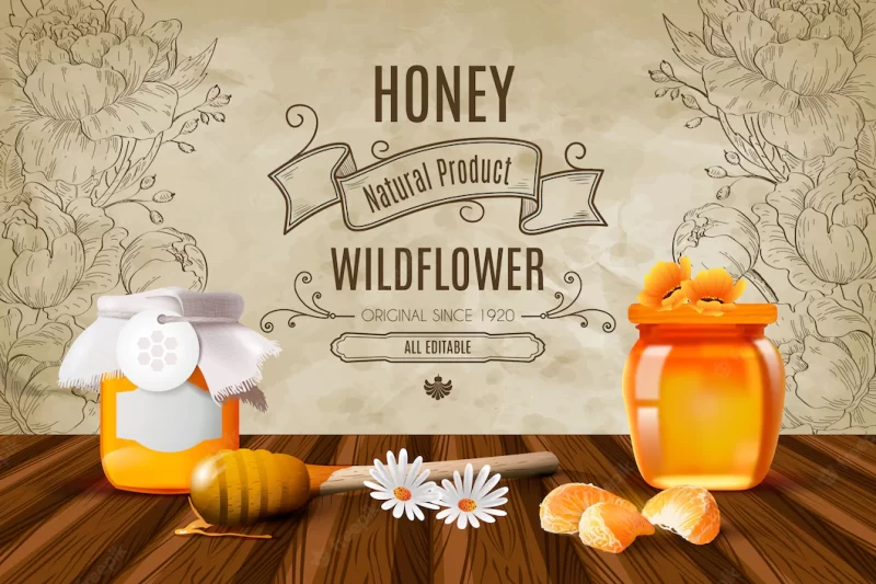 Realistic honey background with wildflowers Free Vector