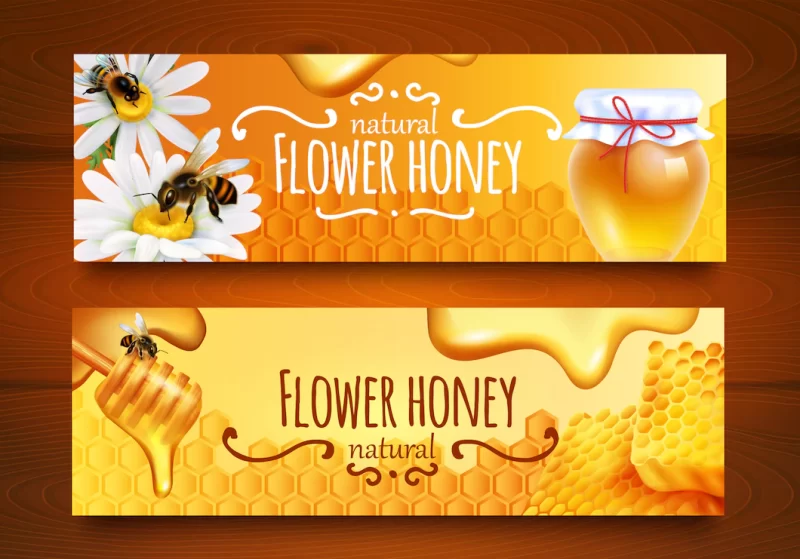 Realistic honey banners Free Vector