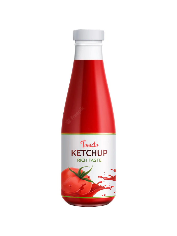 Realistic icon with bottle of tomato ketchup on white background vector illustration Free Vector