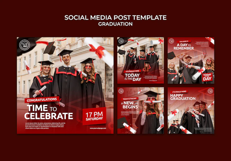 Realistic instagram posts graduation template Free Psd