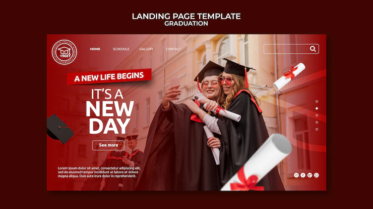 Realistic landing page graduation template Premium Psd