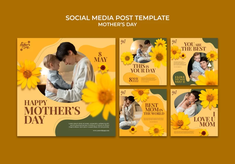 Realistic mother’s day Instagram posts design template Free Psd