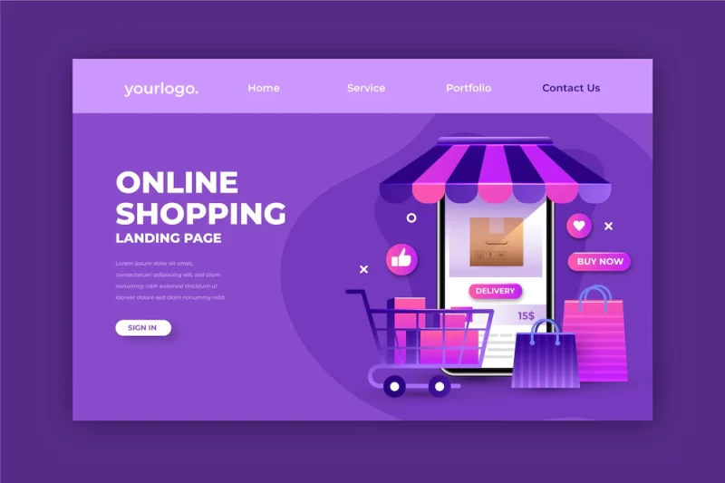 Realistic online shopping landing page Free Vector