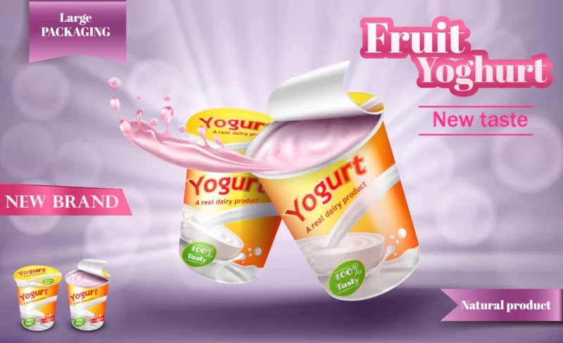 Realistic poster for advertising yogurt Free Vector