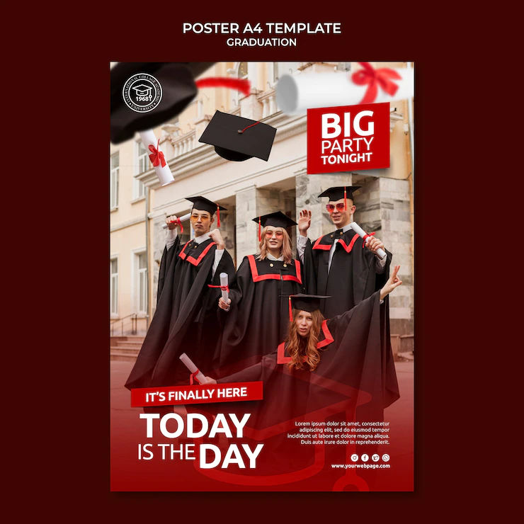 Realistic poster graduation template Free Psd