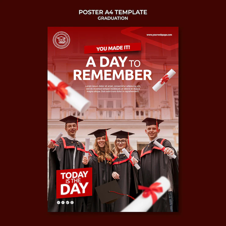 Realistic poster graduation template Free Psd