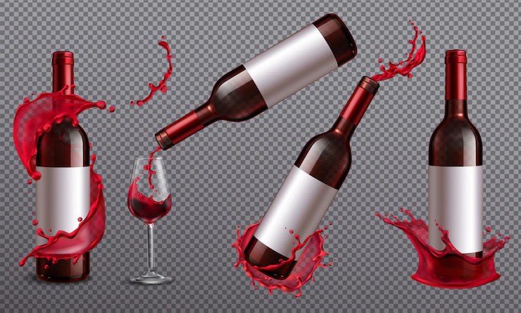 Realistic Set With Bottle Red Wine Drinking Glass Filled With Drink 1284 32452