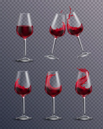 Realistic Transparent Collection Drinking Glasses Filled With Red Wine 1284 32451