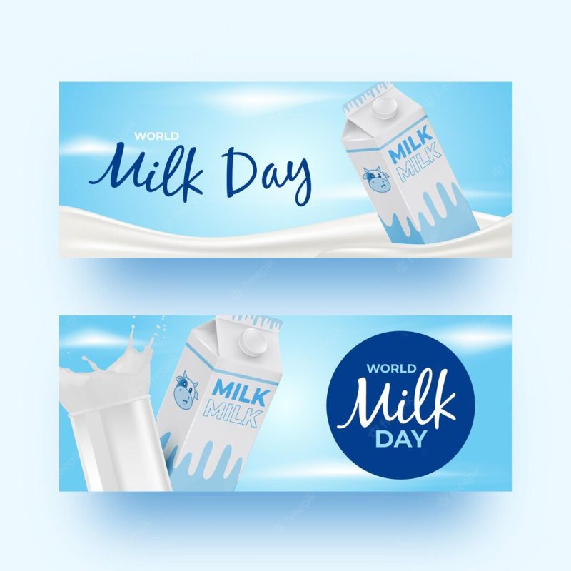 Realistic world milk day banners set Free Vector