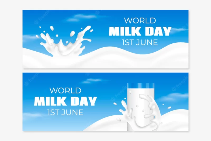 Realistic world milk day banners set Free Vector